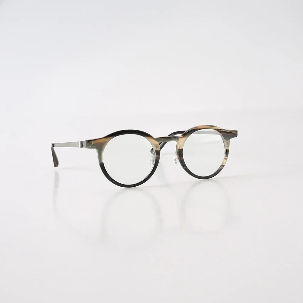 Eyewear Unique Retro Titanium Leg Handmade Natural Horn Round Reading Eyeglass Frames For Men Women Optical Glasses Frame