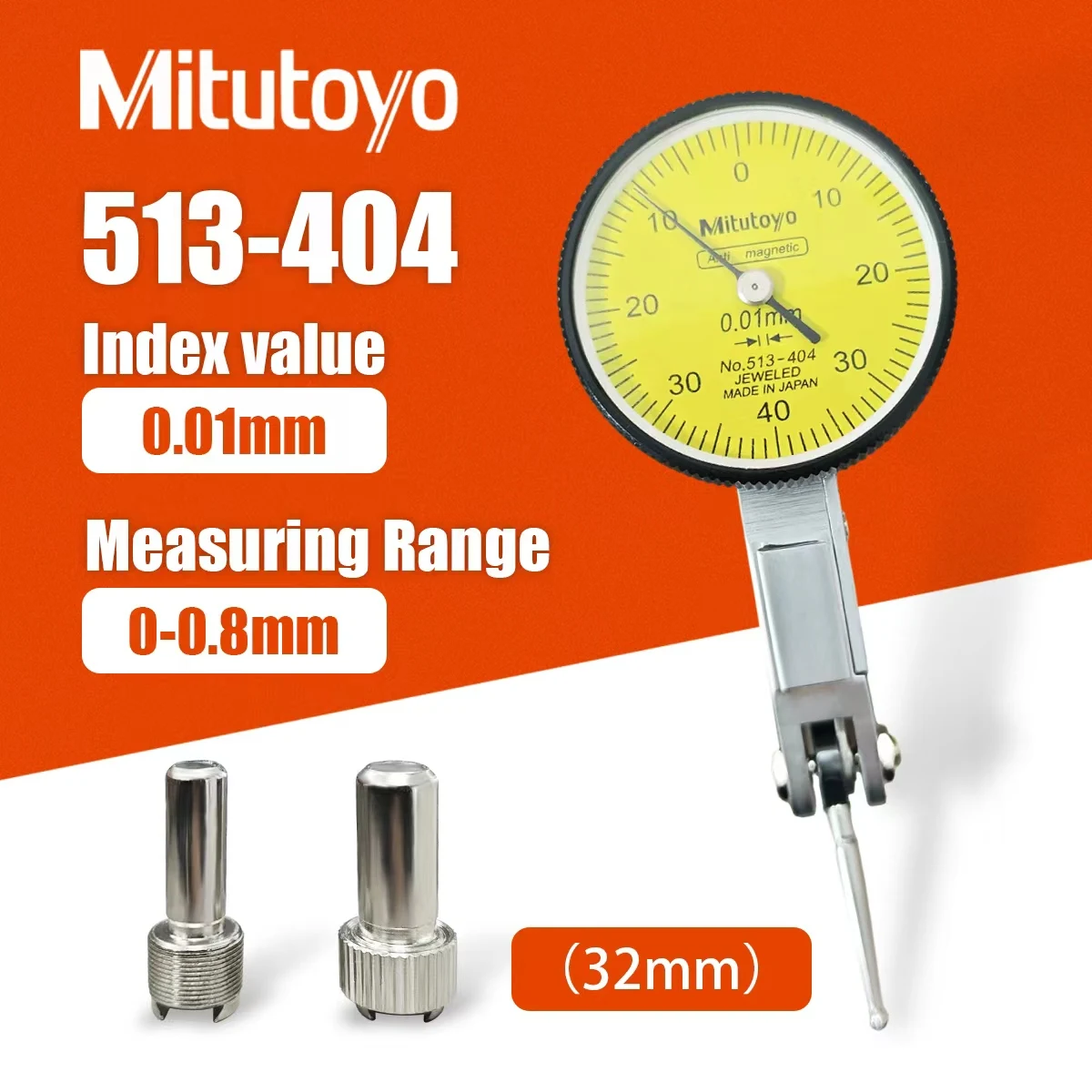 

Измерительный инструмент Mitutoyo 513-404, 32 мм, рычажный индикатор, точность 0,01 мм, диапазон 0,8 мм, для промышленных точных измерений
