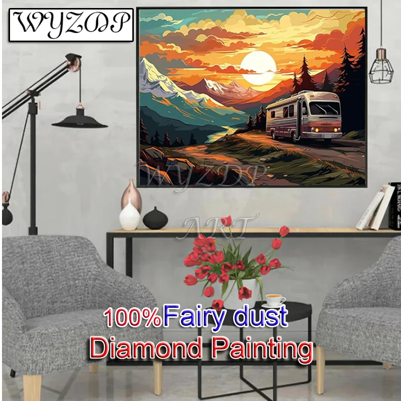 

100% комплект алмазной живописи AB, автобус, полная алмазная вышивка, пейзаж, драгоценный камень, вышивка крестиком, фея, пыль, алмазное искусство, кристалл, домашний декор
