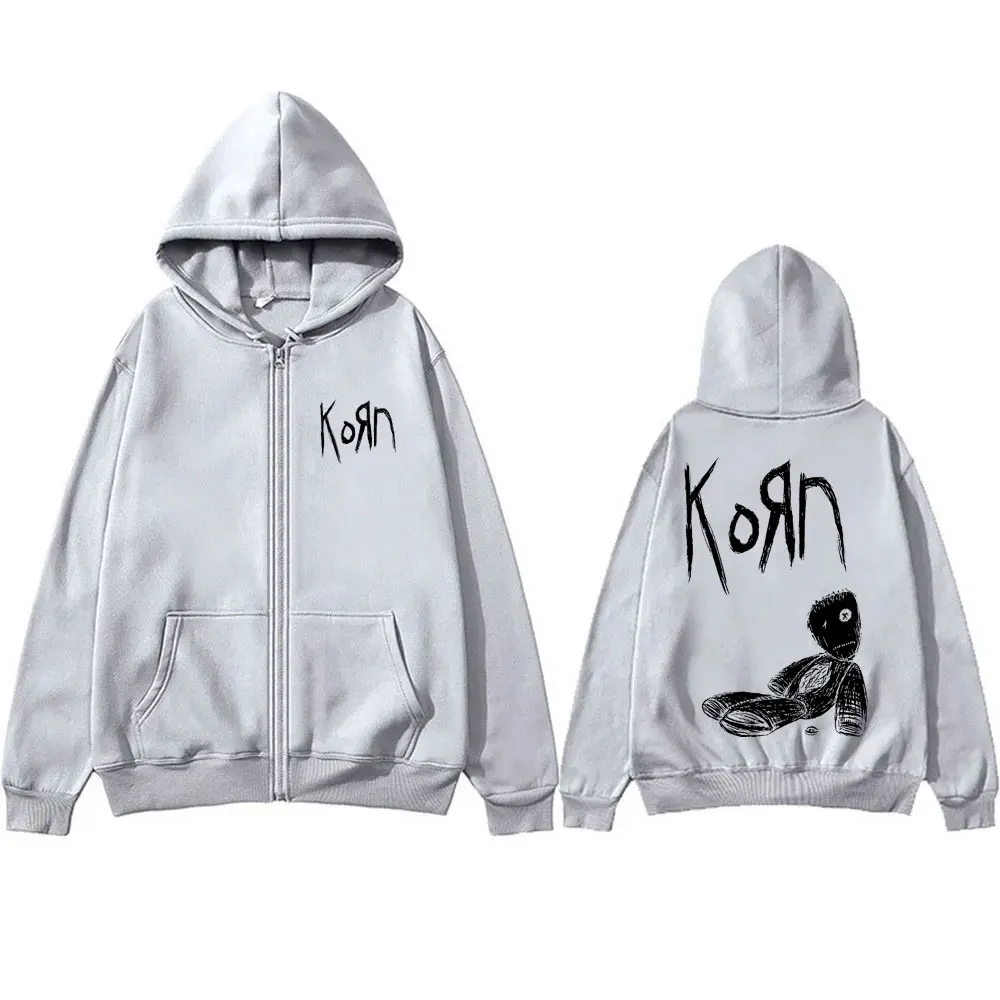 Rock Band Korn Issues Graphic Zipper Hoodie Man Alternative Metal Music Zip Up Jacket Men Women Vintage Oversized Zip Up Hoodies