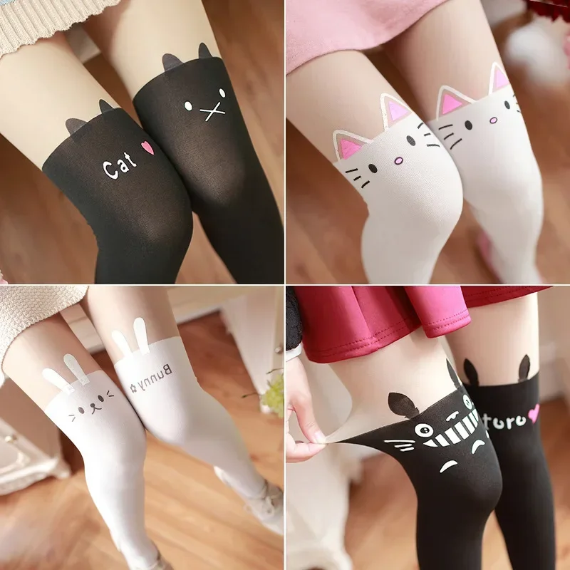 2023 New Cartoon Cat Rabbit Print Pantyhose JK Girl Stitching Fake Stockings Thighs Cute Female Student Socks for Women Girls