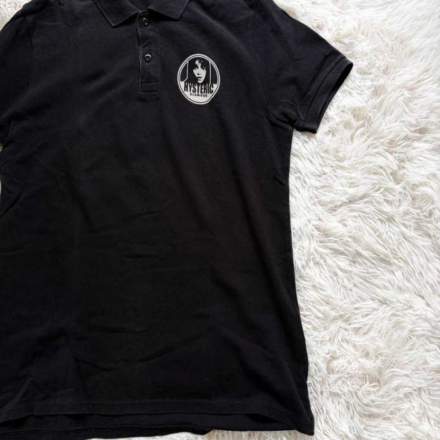 Hysteric Glamour “HYS GIRL” Multicolor Print Polo Shirt Black Oversized Summer New Women's Vintage Breathable Tee Streetwear