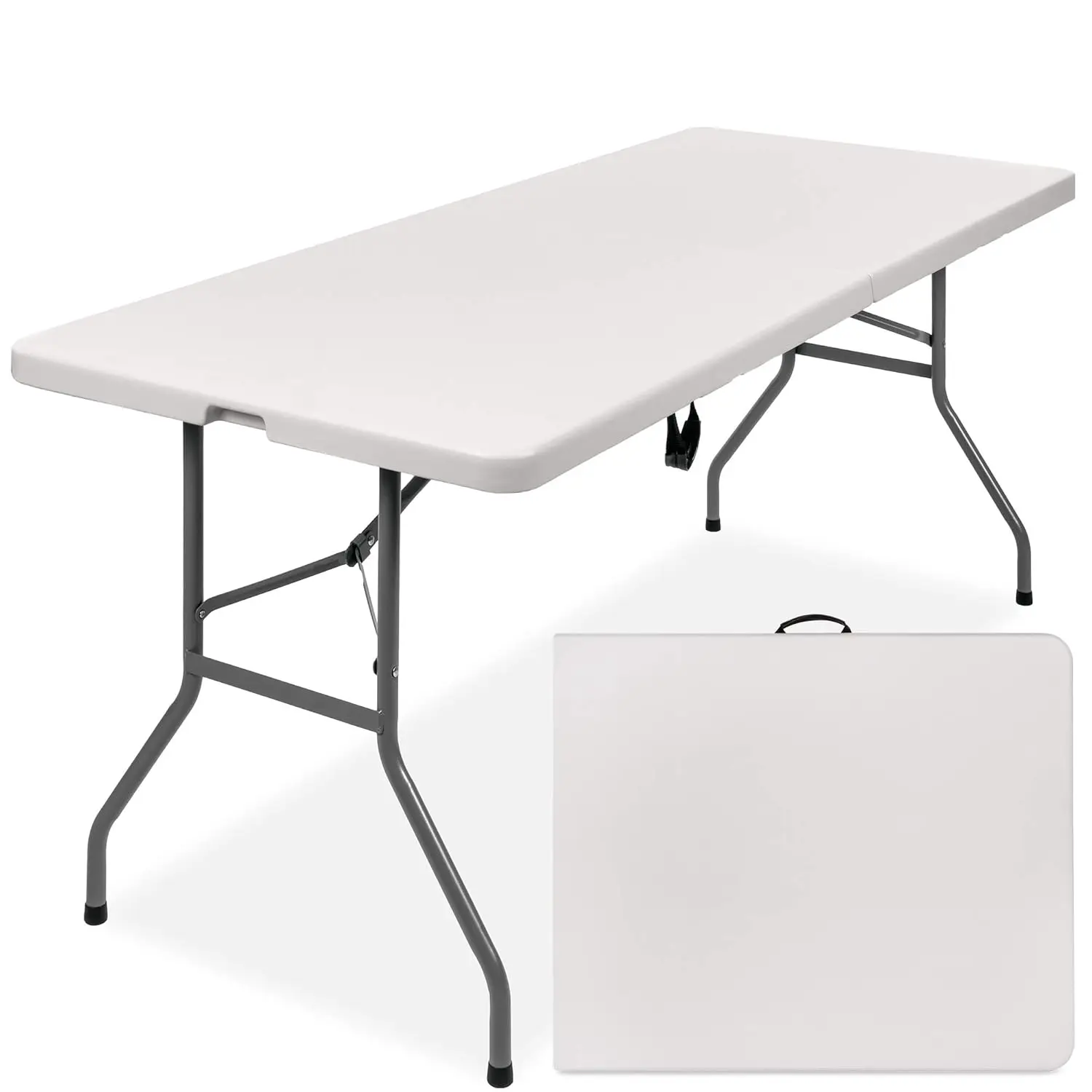 

6ft Plastic Folding Table, Indoor Outdoor Heavy Duty Portable w/Handle, Lock for Picnic, Party, Camping - White, Customized