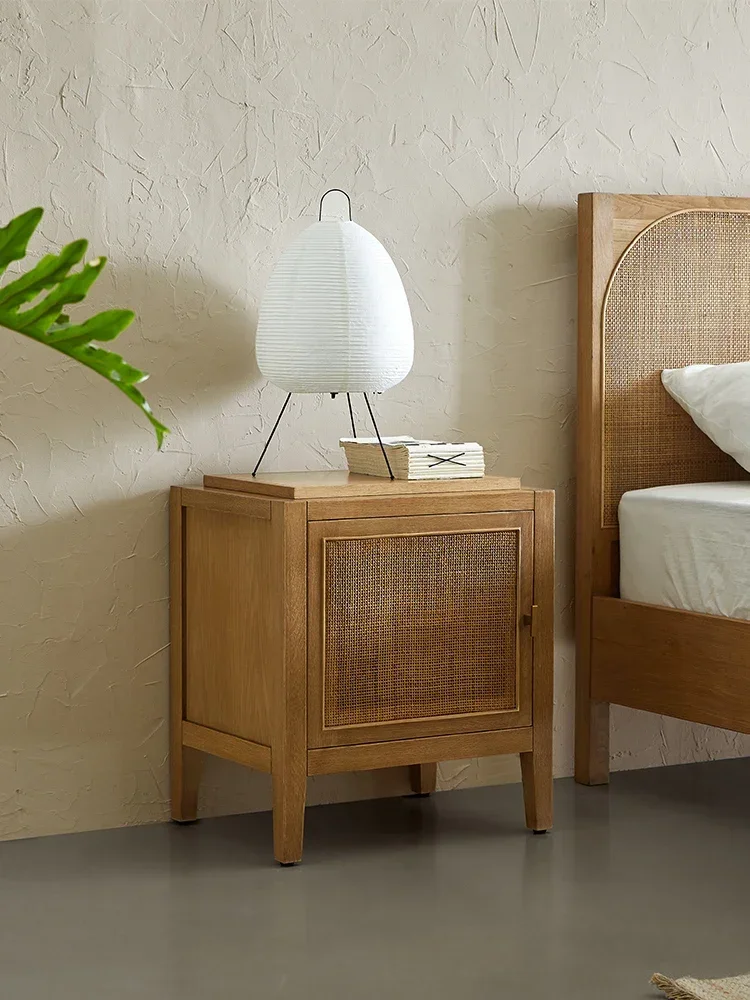 

LJYFG10Liji Style Rattan Woven Solid Wood Bedside Cabinet Nordic Modern Minimalist Bedroom Light Luxury Bedside Storage Cabinet