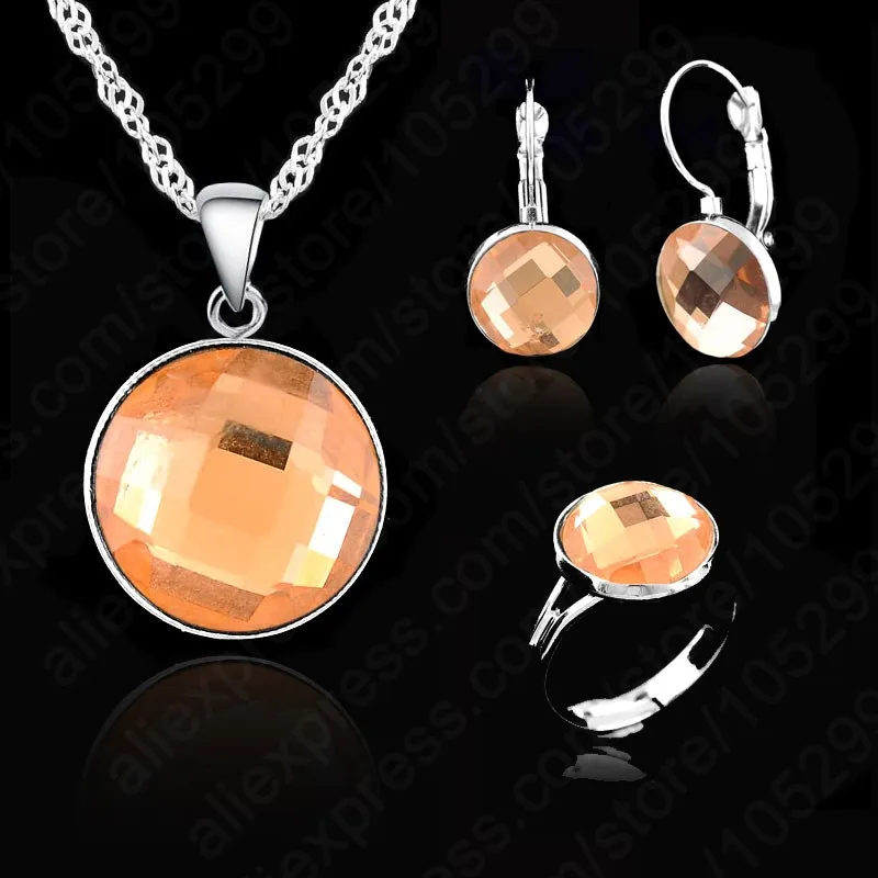 Elegant AAA Crystal Wedding Engagement Gift Set, Silver Needle With White Silver Needle Necklace Earring Ring Jewelry