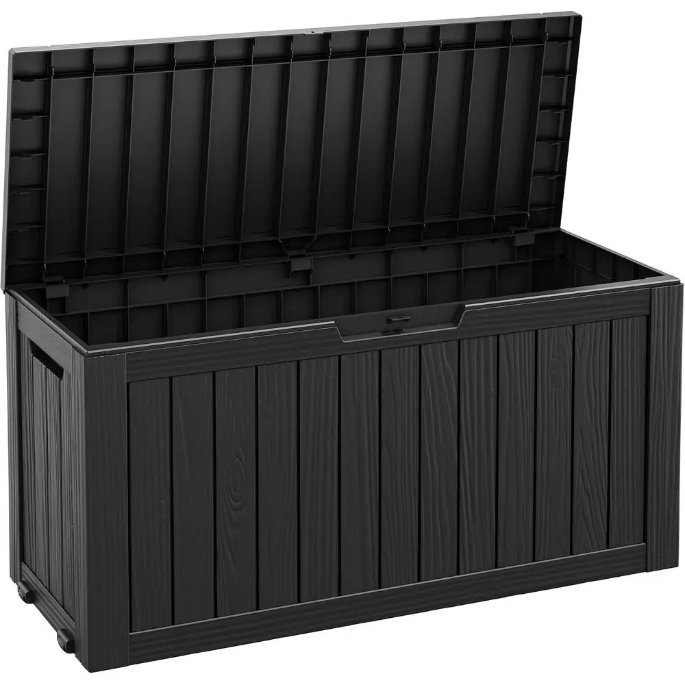 75 Gallon Outdoor Deck Box Waterproo, Large Storage Box or Patio, Resin Storage Bench Lockable or Garden Tools, Package Delivery