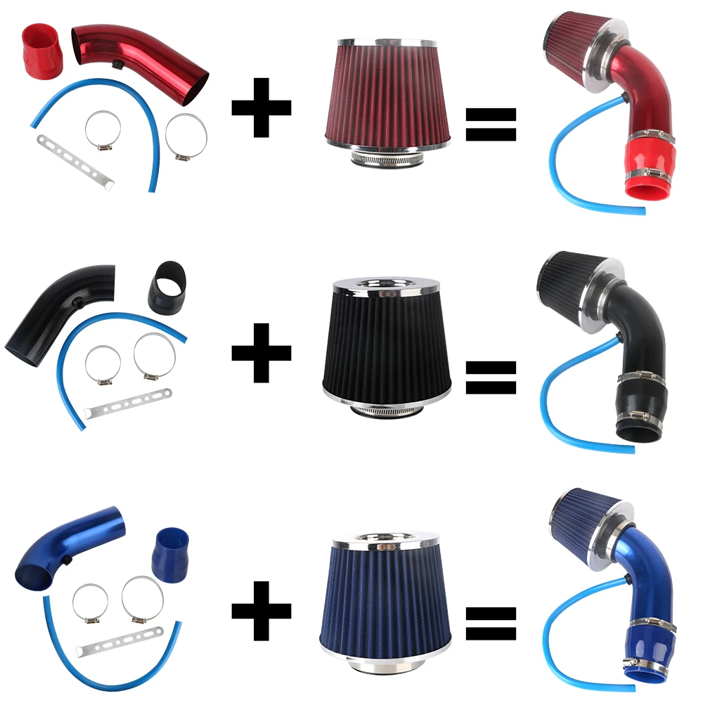 76mm 3Inch Car Air Filter Hose Set Air Intake System Parts With Auto Fasteners Rings Aluminum Automotive Accessories Universal