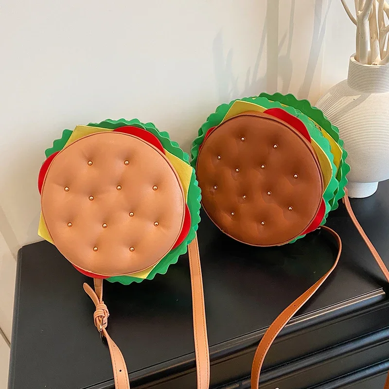 

Модные креативные гамбургеры, индивидуальные круглые сумки на плечо из искусственной кожи для женщин, 2026, горячая распродажа, супер крутая сумка через плечо соответствующего цвета