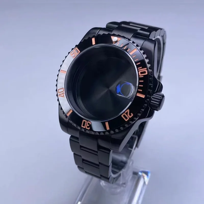 Nh35 case 40mm Black Watch case with 120 clicks fit nh34 nh35 nh36 movements sapphire glass waterproof 28.5mm dial accessries