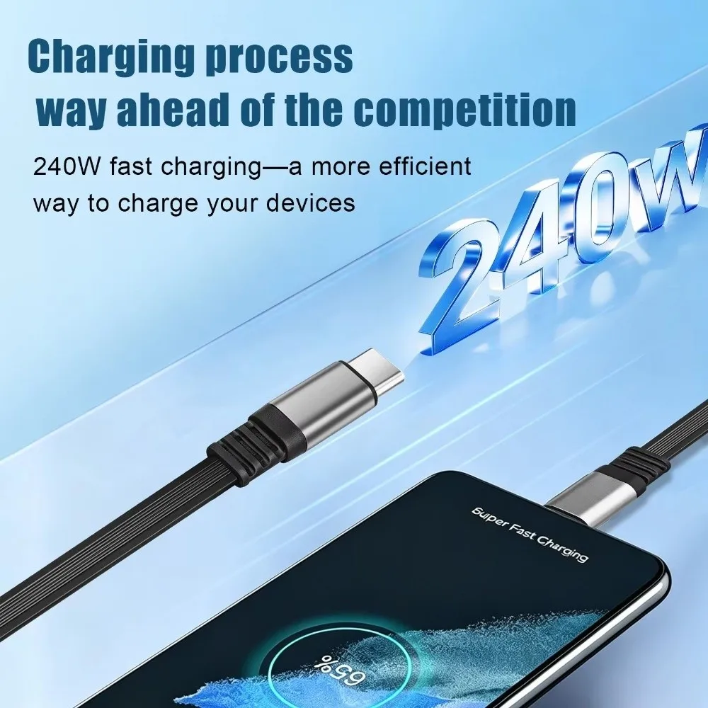120cm USB C Charging Cable 5A Current Rating 240W Power Delivery Retractable Phone Cable Single Head Retractable USB C to Type C