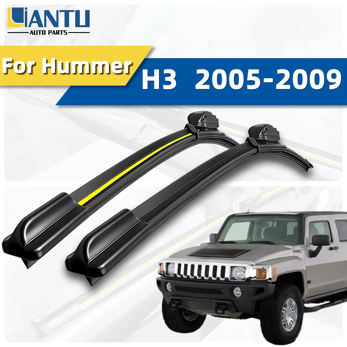 2 Stück Frontscheibenwischer passend für Hummer H3 2005–2009, Auto-Wischerblätter, Premium-Zubehör, leiser Betrieb, hochwertiger Gummi