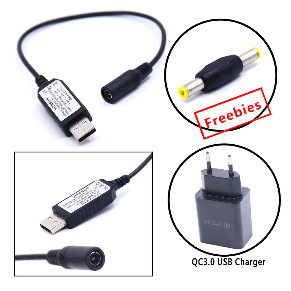 QC3.0 QC4.0 Quick Charger  5V-12V 0.2V Step 7.2V 7.4V 8V 8.4V 9V 11V  Power Bank Adjustable Voltage USB Cable for Router Modem