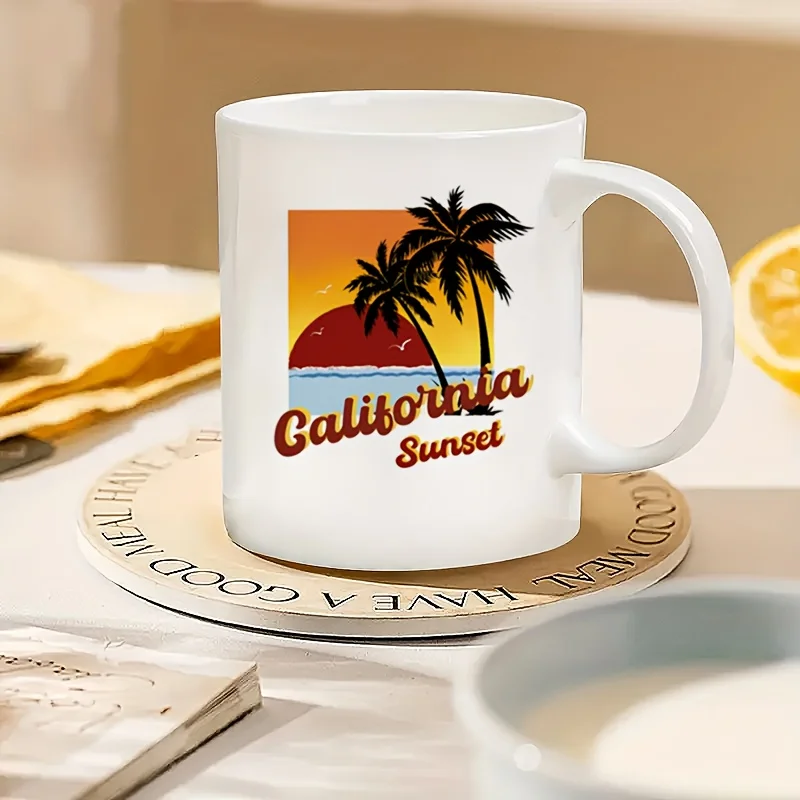 California Sunset Ceramic Mug - Tropical Beach Design, Perfect Gift for Coffee and Tea Lovers, Novelty Summer Present