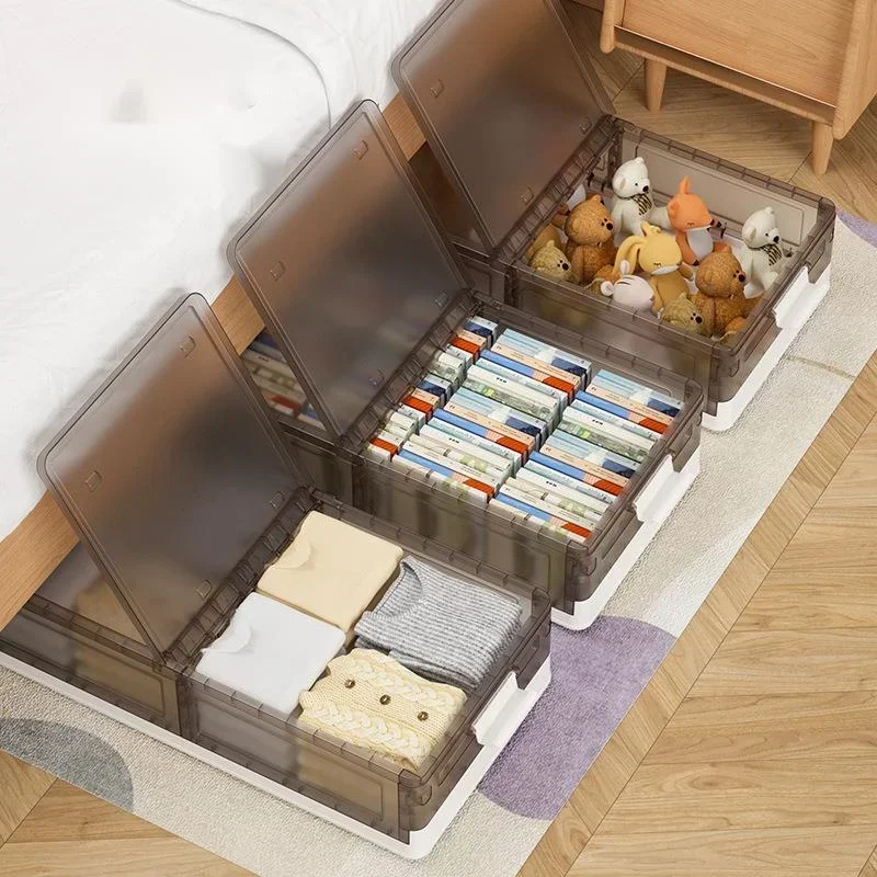 Under-Bed Folding Storage Box Flat Clothes and Quilt Organizer Space-Saving Plastic Container for Efficient Home Organization