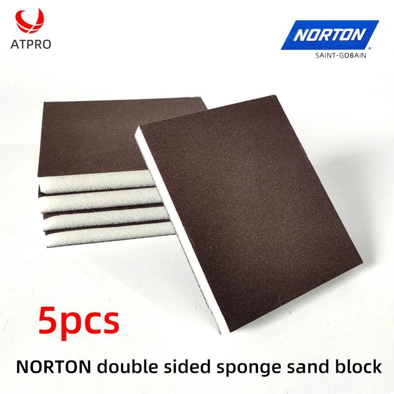 

5 Pcs NORTON Double-Sided Sponge Sandpaper Auto Sheet Metal Spray Paint Polishing Square Elastic Sand Block 240/400/600/800grit