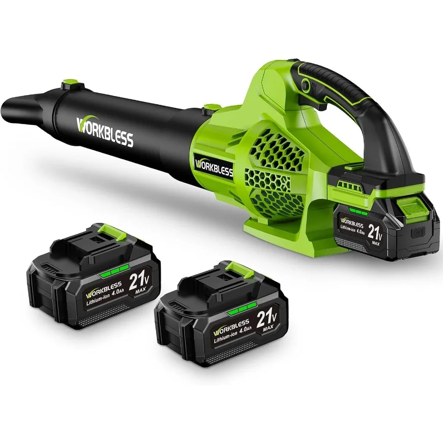

Leaf Blower Cordless 21V Electric Leaf Blower with 2 x 4.0Ah Batteries and Fast Charger 22000RPM and 6 Speed Adjustable Blower