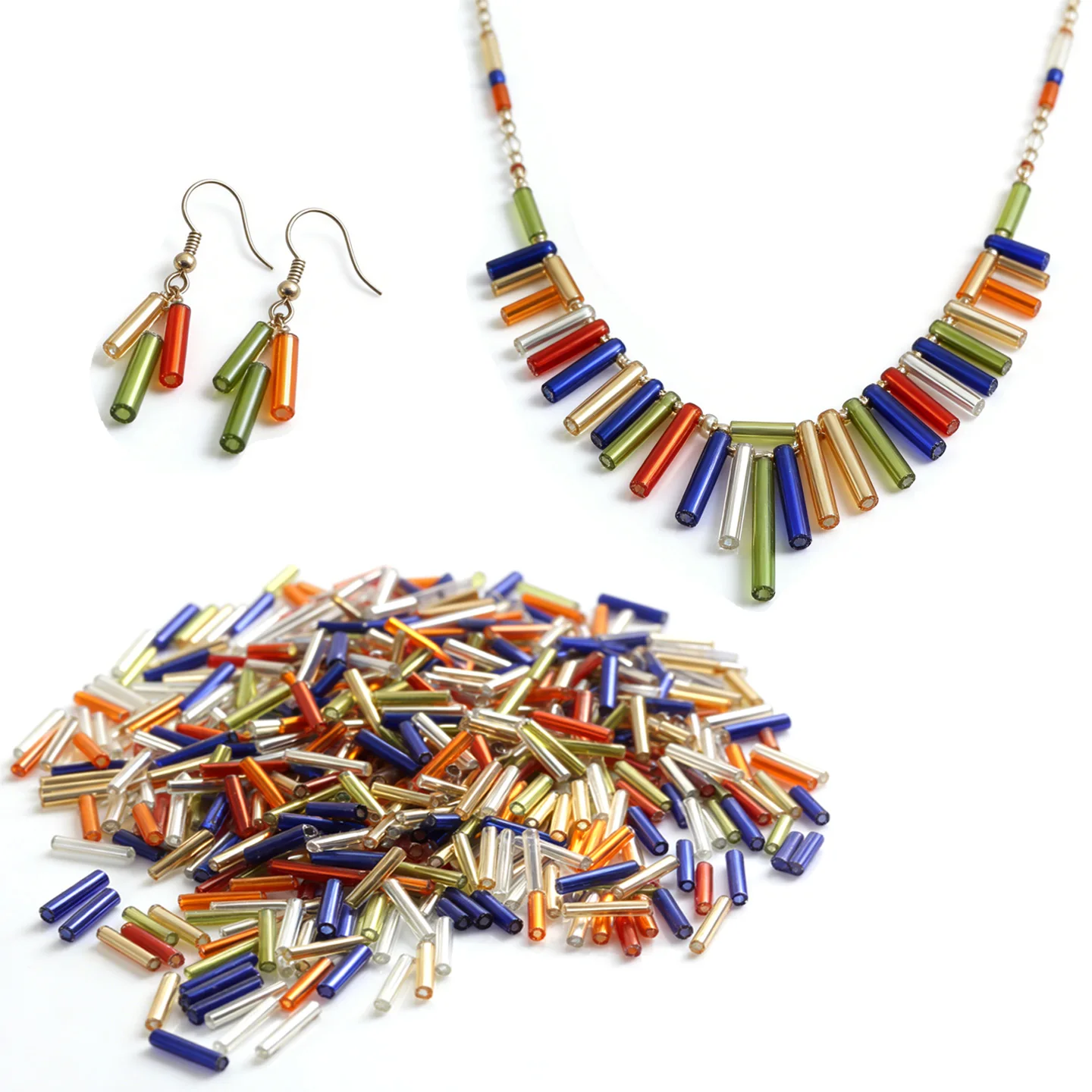 OlingArt Glass Seed Beads Mixed Color 400pcs Silver Color Lined Bugle Bead 9x1.8mm Tube  DIY Bracelet Jewelry Making