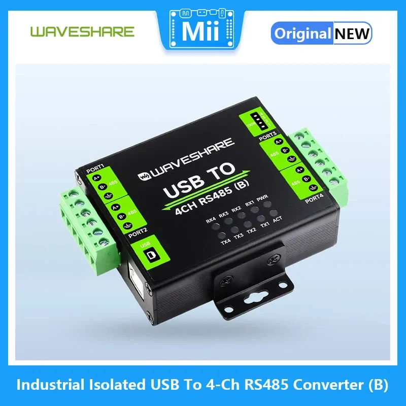 Waveshare Industrial Isolated USB To 4-Ch RS485 Converter (B), CH344L Chip, Multi Protection Circuits, Multi Systems Support