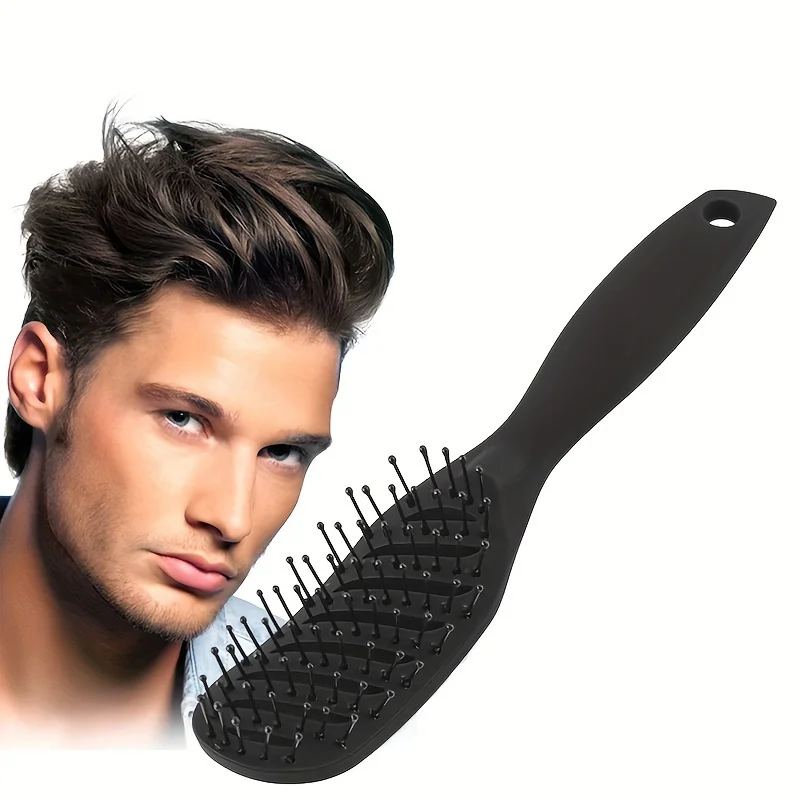 1pc Ergonomic Curved Hair Comb for Men & Women - Nylon Bristles, ABS Plastic Handle, Massage Round Head, High-Temperature Resist