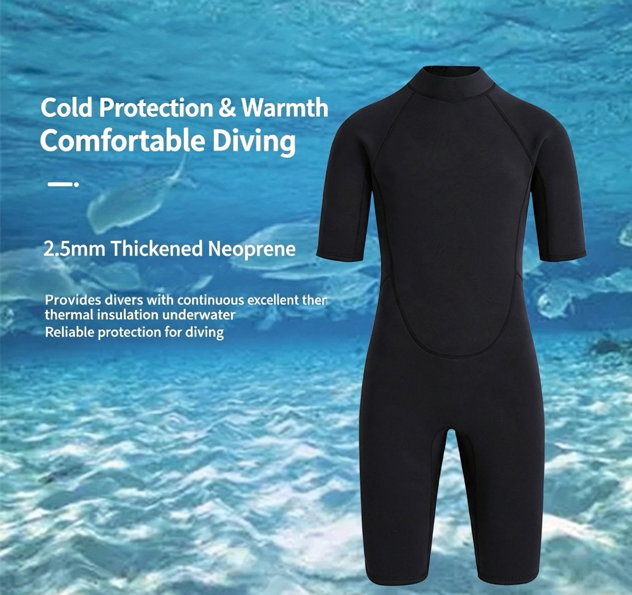 3mm Men Shorty Wetsuit Neoprene Short Sleeve One Piece Diving Suit Back Zip for Snorkeling Surfing