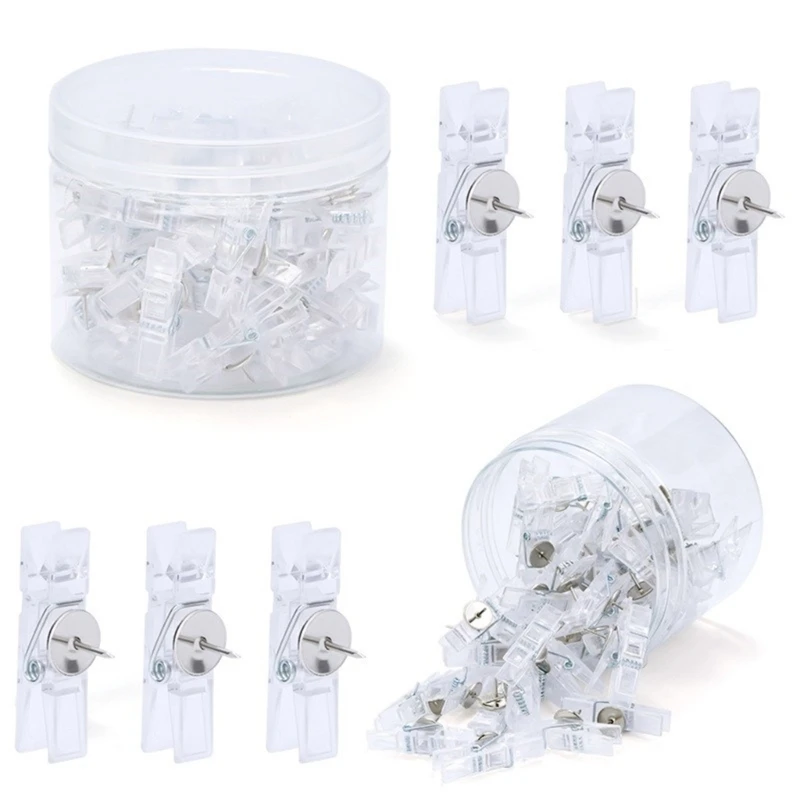 

80/90PCS Push Pin With Clear Clip, Decorative Pushpins Thumb Tacks Cork Board Push Pin For Bulletin Board Notes Photo