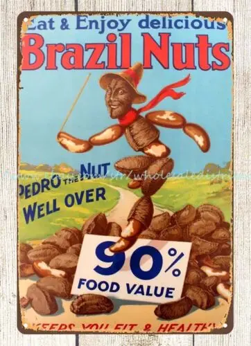 Repros-letrero de metal para decoración de pared de cocina, Vintage, nueces de Brasil