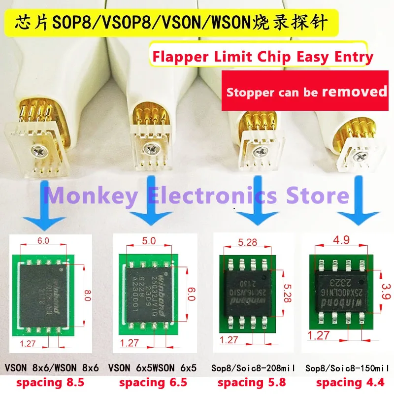

Sioc8 Sop8 for wsonvson chip download burn write probe spring needle flash eeprom chip burner cable QDFN8 WSON8 VSop8/VSoic8