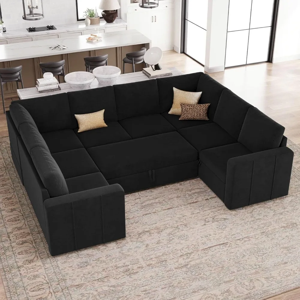 

Modular Sectional Sleeper Sofa Bed with Pull Out Couch, Oversized U Shaped Sleeper Pull Out Bed with Storage Loveseat, Converti
