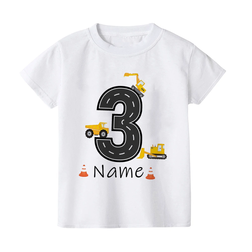 Camisa personalizada do aniversário da construção para crianças, roupa do menino, nome feito sob encomenda, t-shirt do veículo do miúdo, presente do partido