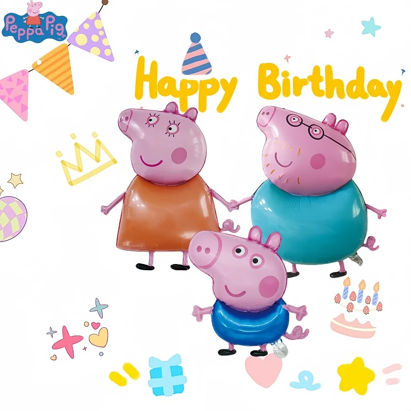 مجموعة بالونات مكونة من 3 قطع من Peppa Pig Family - بالونات من رقائق الألومنيوم على شكل جورج بيج أبي أمي لغرفة أعياد الميلاد وحفلات العطلات #2