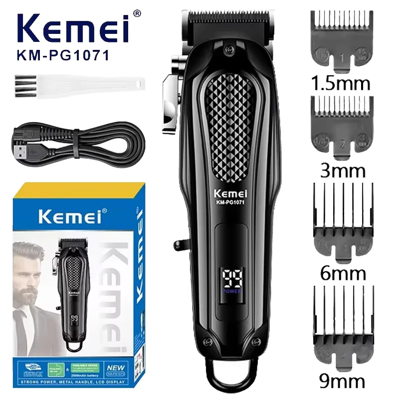 Kemei KM-PG1071 مقص الشعر المهنية قابلة للشحن مقص الشعر اللاسلكي مقص الشعر الكهربائية عدة الرجال تتلاشى مقص الشعر