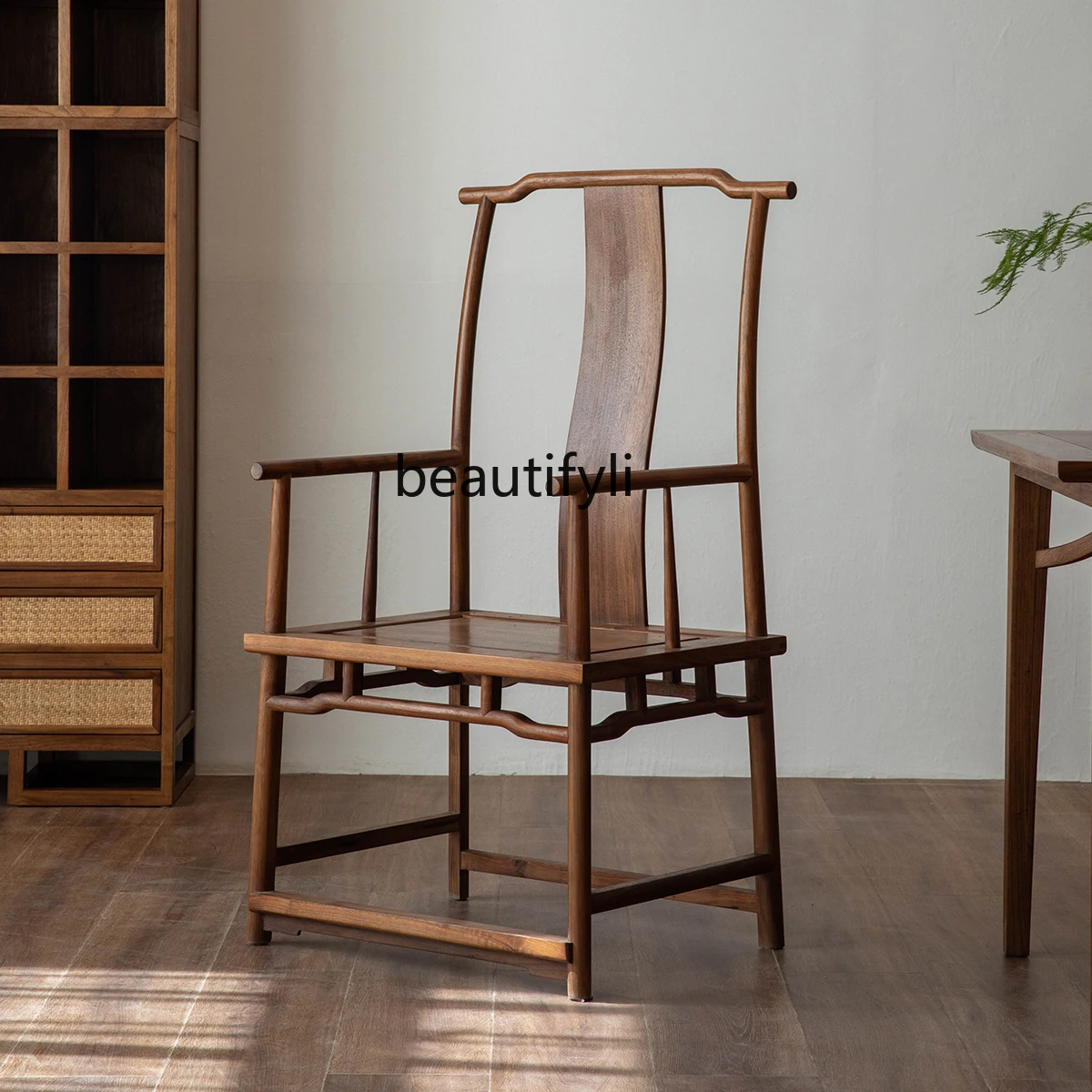 New Chinese style, North American black walnut book chair, Ming style antique solid wood master, study furniture