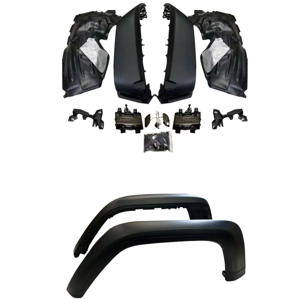 

4PCS Black Textured High Wheel Eyebrow Front Rear Fender Flare With Lamp for Gladiator JT 2020+ JT1015