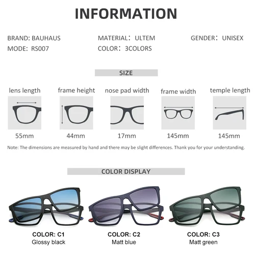 Imagen 2 del producto RS007 Gafas de diseño de moda, gafas deportivas cuadradas polarizadas con imán, montura de gafas graduadas para hombres 