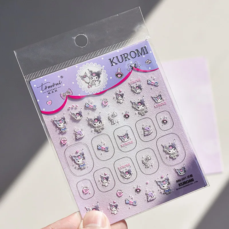 1PCS Sanrio Kuromi Nail Stickers 5D Embossed Lasting Relief Design Waterproof Nail Decals Stylish Design Manicure Accessories