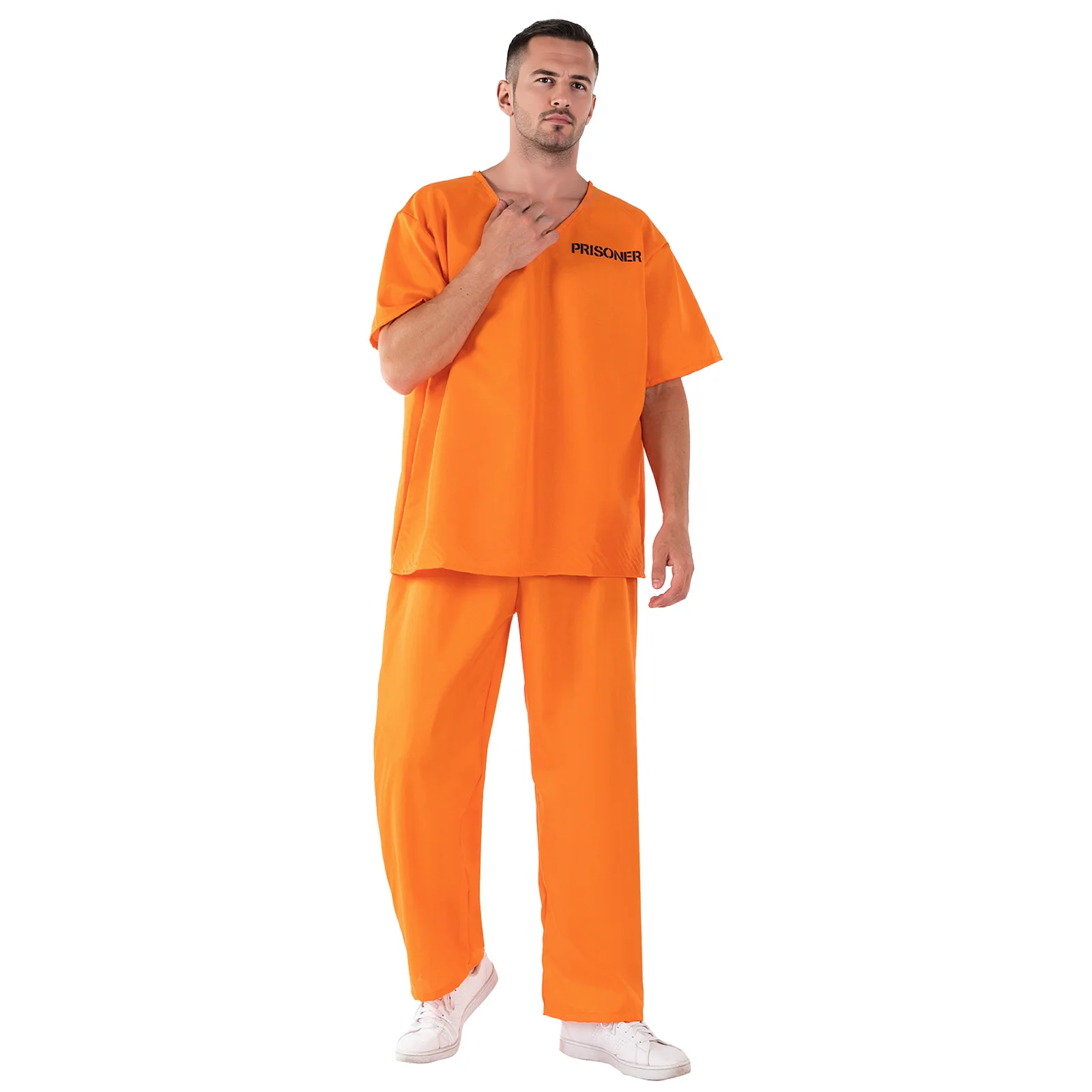زي سجين بدلة سجن للبالغين زي برتقالي سروال سجن ملابس قناء مجموعة إجرامية للأطفال دعائم تنكرية للهالوين