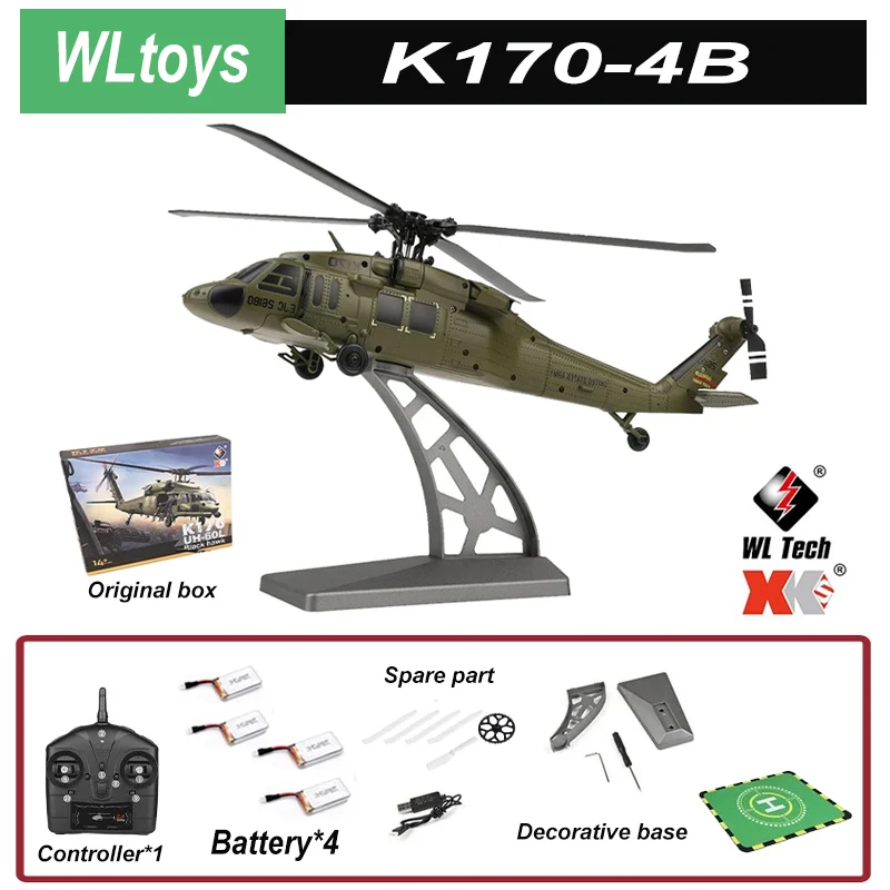 WLtoys K170 atualizado para helicóptero de controle remoto K270 Black Eagle, modelo de aeronave sem escova UH60 com posicionamento de fluxo óptico