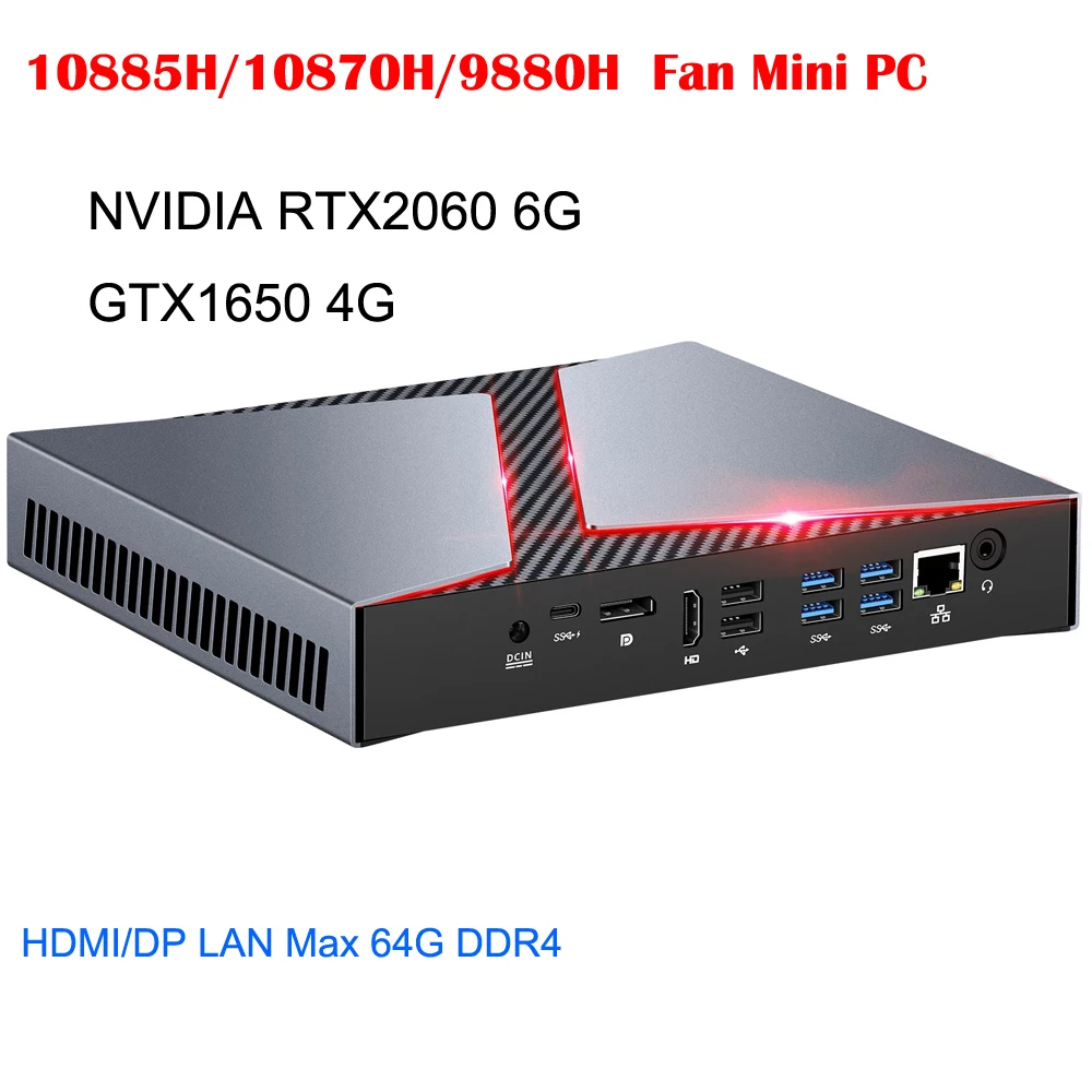 Gaming 6G dedicato RTX2060 Mini PC Intel i9 10885H 9880H i7 10870H Win11 GTX 1650 DDR4 NVMe Computer Desktop NUC 4K HD DP WiFi