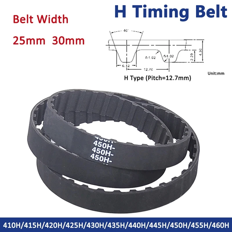 

1PC H Type Timing Belt 410H/415H/420H/425H/430H/435H/440H/445H/450H/455H/460H Width 25/30mm Black Rubber Closed Synchronous Belt