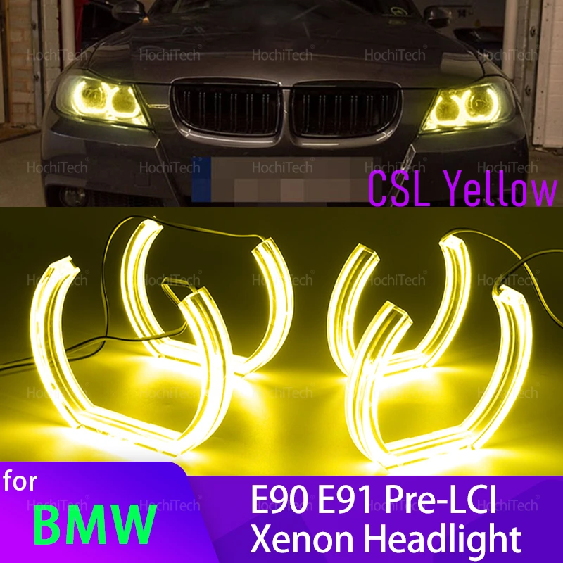 

For BMW 3 Series E90 E91 Pre-LCI Xenon Headlight 2005-2008 CS CSL Style Lemon Yellow DRL Angel Eyes Light Daytime Running Light