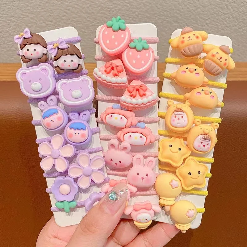 【 10 Piece Set 】 2024 New Small Thumb Ring Baby No Harm Hair Ring Children\'s Cute Rubber Band Girls\' Headdress