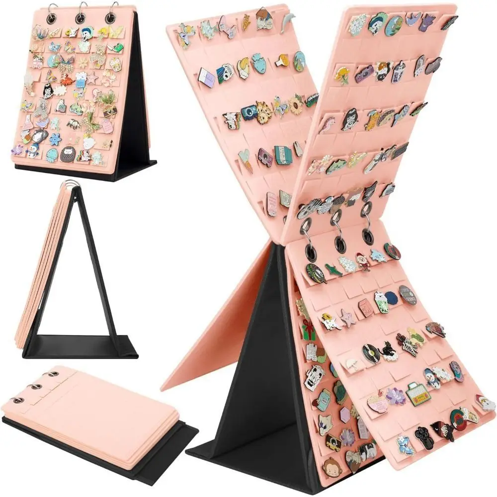 Multilayer Felt Pin Display Stand Flip Top Large Capacity Badge Display Cases 5 Pages 3-Ring Shoe Charm Holder Jewelry Organizer