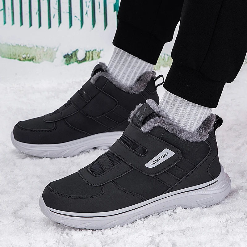 Men Snow Boots plush warm Winter Anti Slip fur Warm Cold Proof Snow Boots High Top Platform Lace Up Outdoor Work Boots men