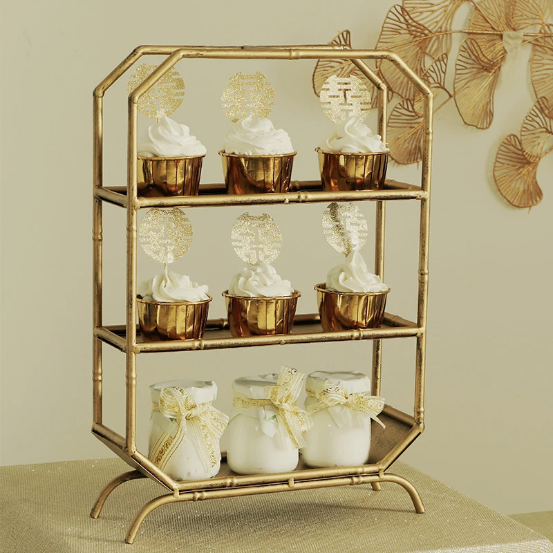 Gold Dessert Stand Ornament Wedding Vintage Decoration Dessert Cake Display Stand Engagement Tray Tea Stand