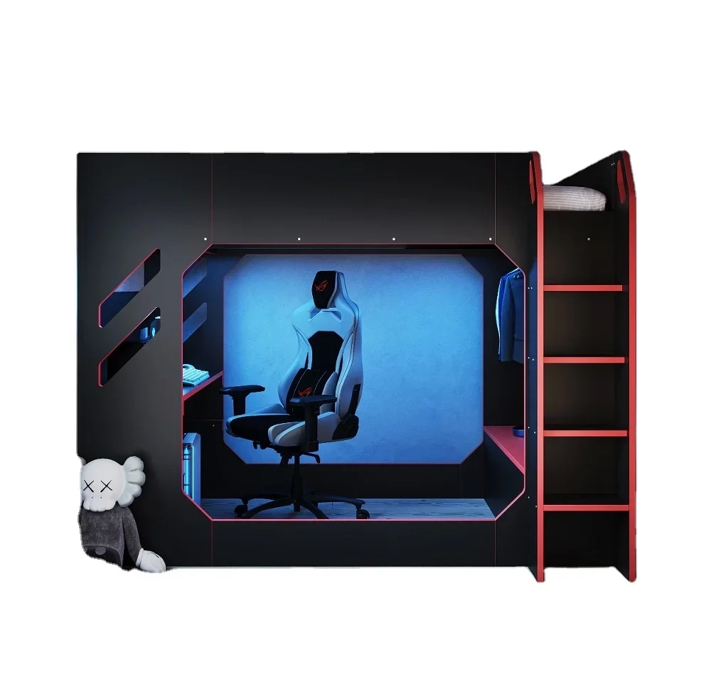 Modern kids podbed gaming loft bed with desk single gamer loft bed for boy and girl bedroom