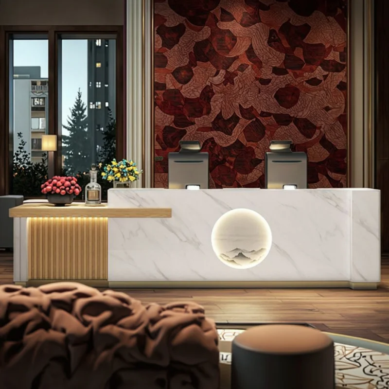 custom.Modern Simple Large Front Desk Reception Optical Textile New Company Wood Office Hotel Counter Office Building