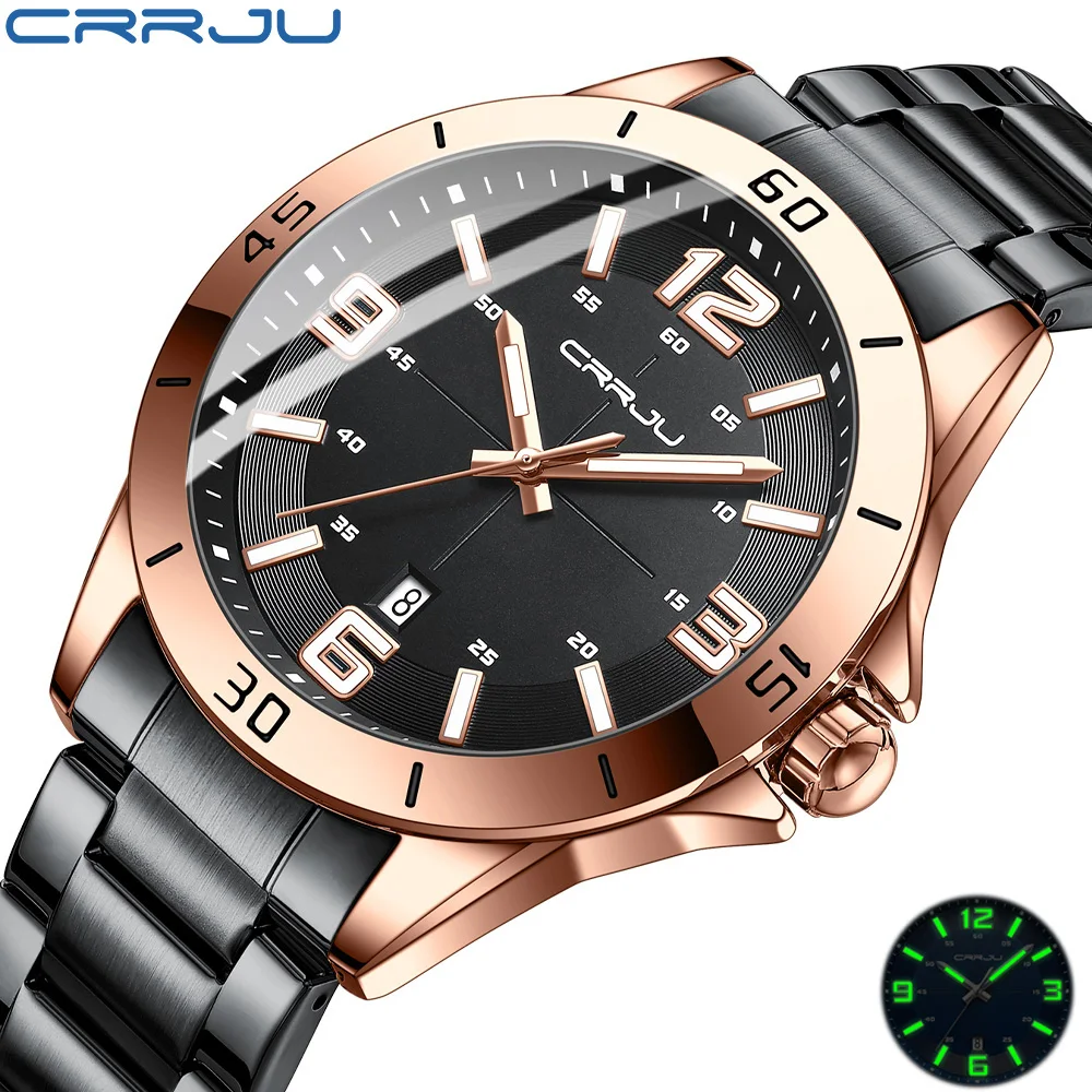 

CRRJU Men Luxury Watches Stainless Steel Quartz Wrsitwatches Male Auto Date Clock with Luminous Hands Relogio Masculino