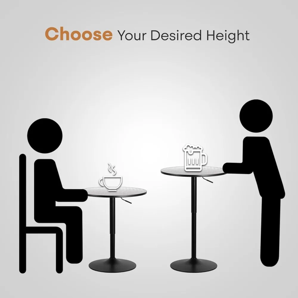 Modern Bar Table, 23.5 Inch Round, Height-Adjustable, 360 Swivel
