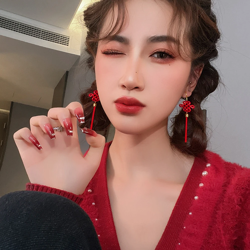 

Chinese Knot Earrings Versatile Dangle Hanging Women Alloy for Girls Female Jewelry Daily Wear
