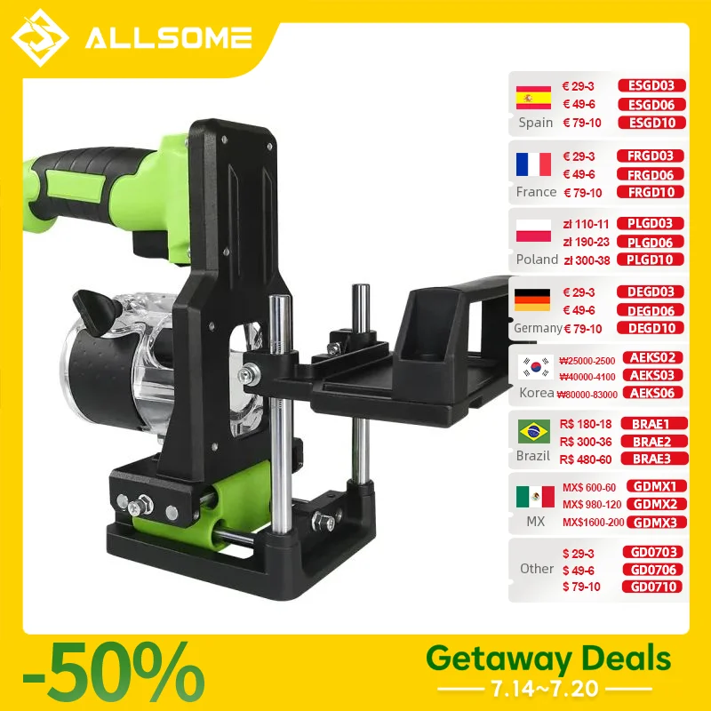 Allsome 2 in 1 Woodworking Slotting Machine Bracket, Wood Trimming Machine Bracket Aluminum Alloy Wood Trimmer Router Support